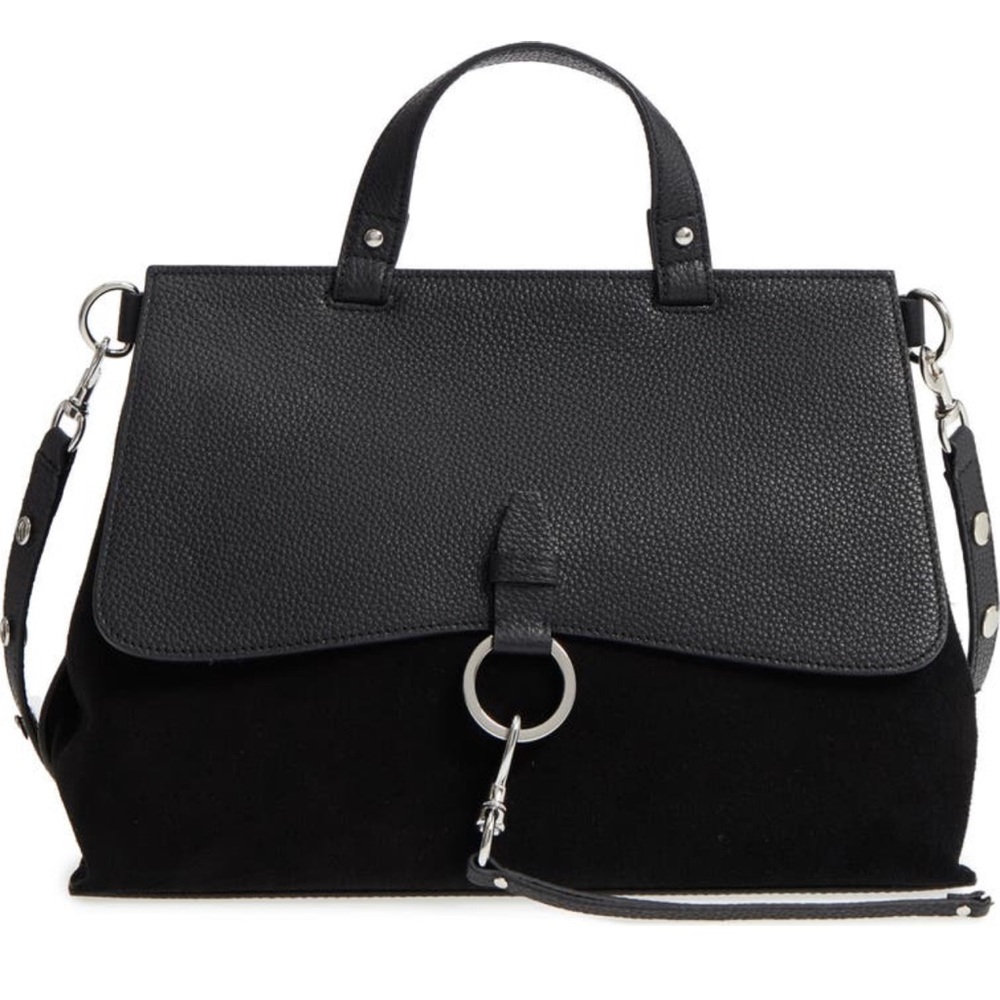 Rebecca Minkoff Black Two-Tone Leather & Suede Top-Handle Crossbody Bag